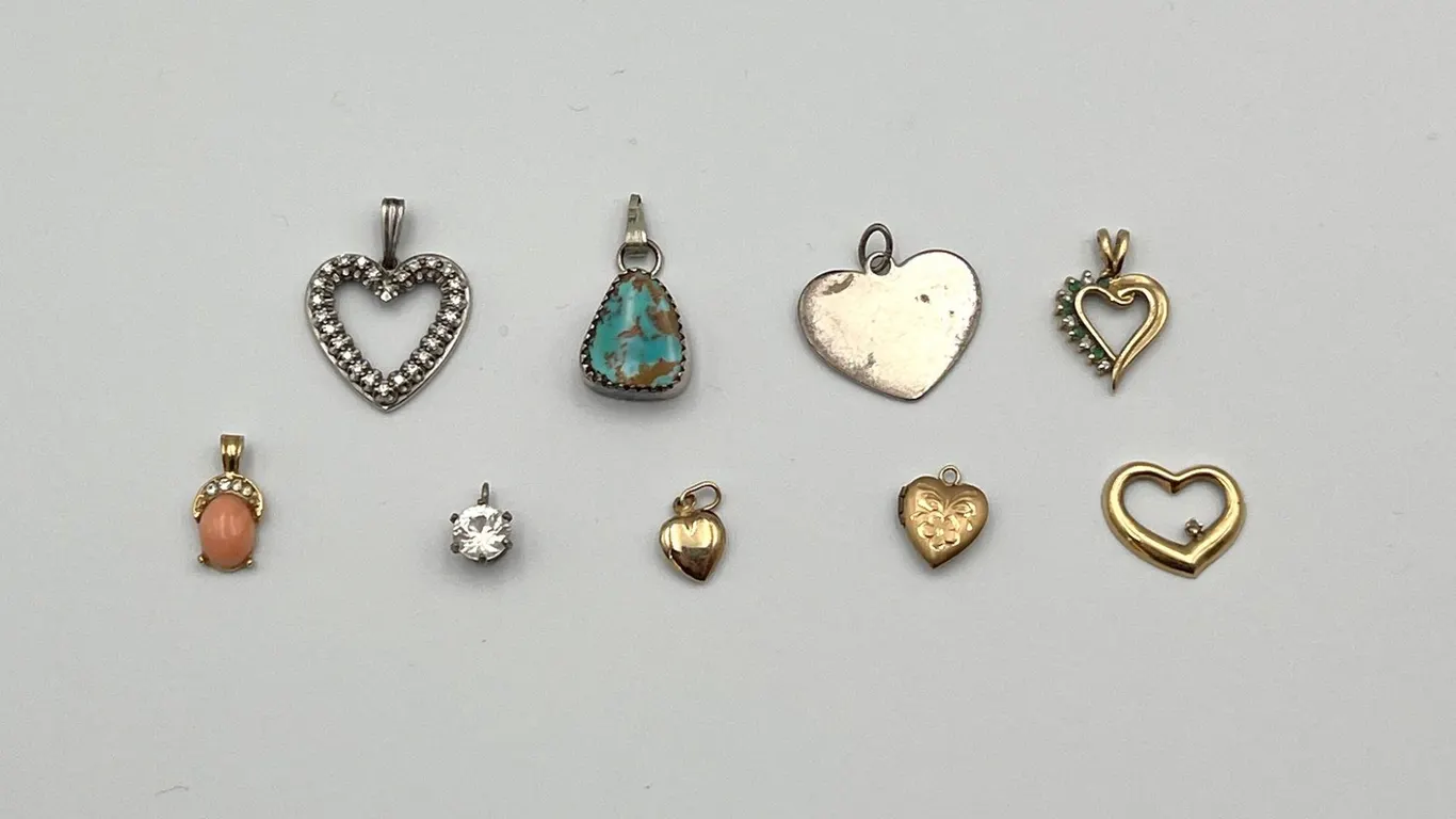 Metal Heart Pendants, Some Sterling