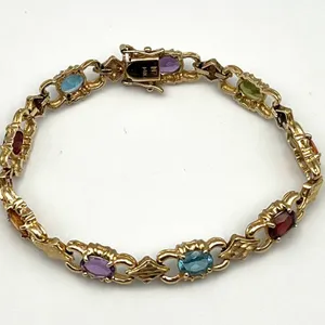 14K Gold Multi-Gemstone Link Bracelet