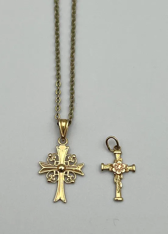 14K Gold Cross Necklace and Pendant Set