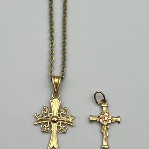 14K Gold Cross Necklace and Pendant Set