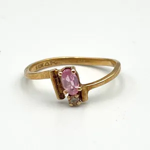 10K Gold Ring with Pink Stone and Accent