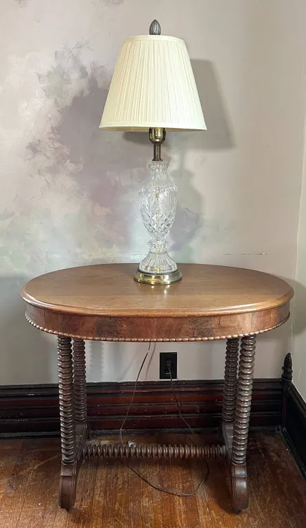 Antique Oval Table & Cut Glass Lamp Set