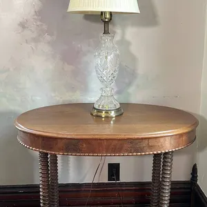 Antique Oval Table & Cut Glass Lamp Set