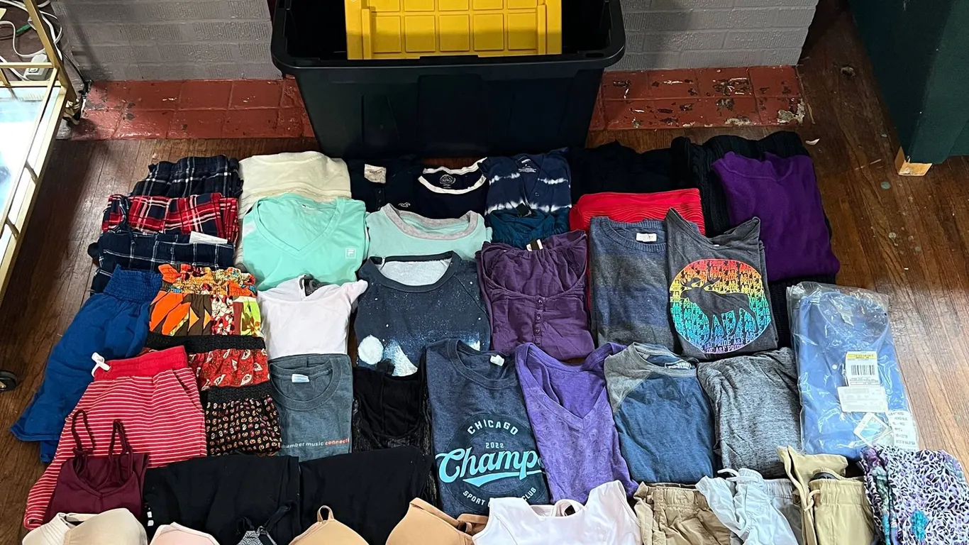 Large Clothing Lot With Storage Tote