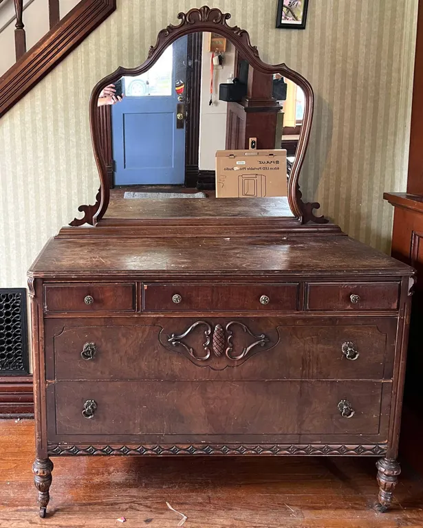 Antique Wooden Dresser with Mirror