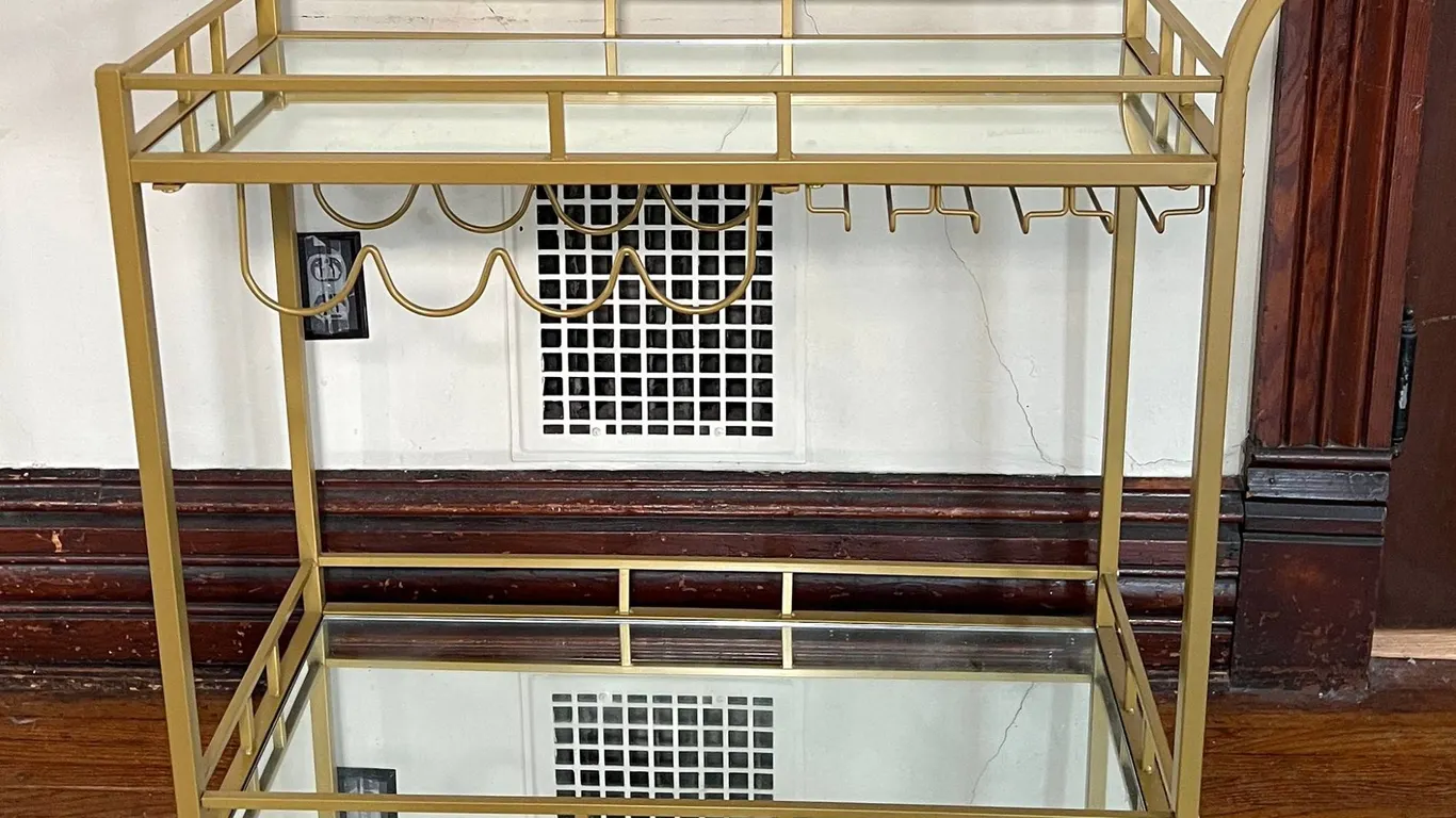 Gold Metal Mirrored Bar Cart on Casters