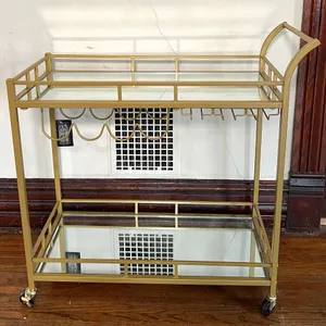 Gold Metal Mirrored Bar Cart on Casters