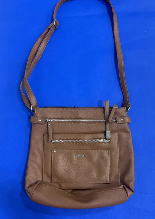 Rosetti Brown Faux Leather Crossbody Bag With Multiple Compartments