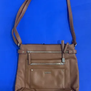 Rosetti Brown Faux Leather Crossbody Bag With Multiple Compartments