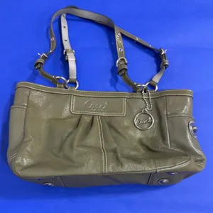 Coach Green Leather Handbag with Silver-Tone Accents