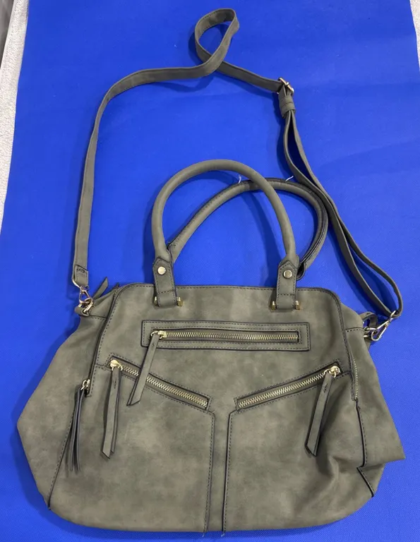 Olive Green Faux Leather Handbag With Dual Handles and Crossbody Strap