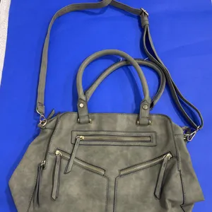 Olive Green Faux Leather Handbag With Dual Handles and Crossbody Strap