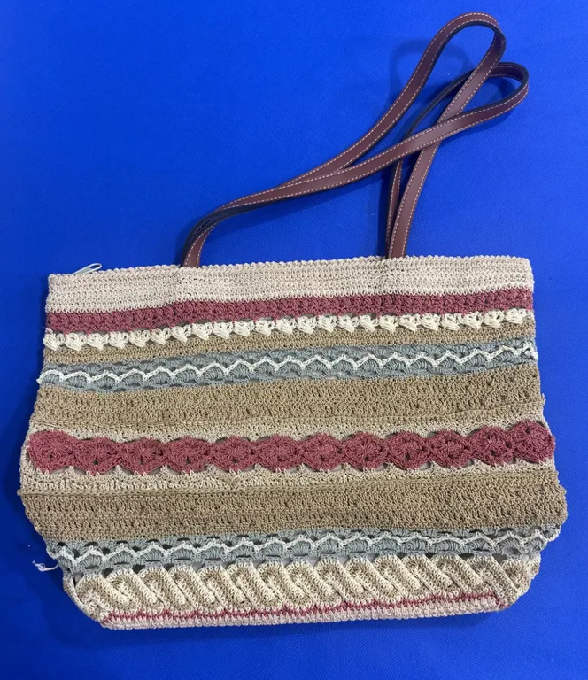 Cappelli Straworld Inc. Handbag With Multicolored Crochet Pattern and Leather Straps