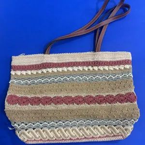 Cappelli Straworld Inc. Handbag With Multicolored Crochet Pattern and Leather Straps