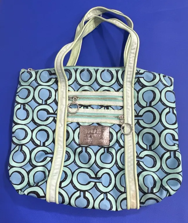 Coach Poppy Canvas Tote Bag with Blue and Green Pattern