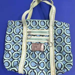 Coach Poppy Canvas Tote Bag with Blue and Green Pattern