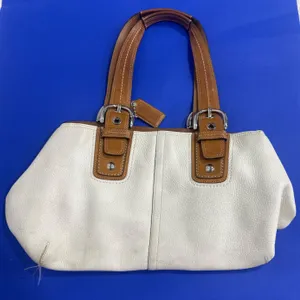 Coach White Leather Handbag With Brown Handles