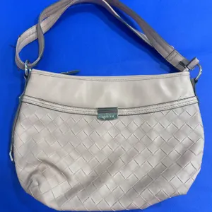 Taupe Rosetti Shoulder Bag with Woven Design, Contemporary