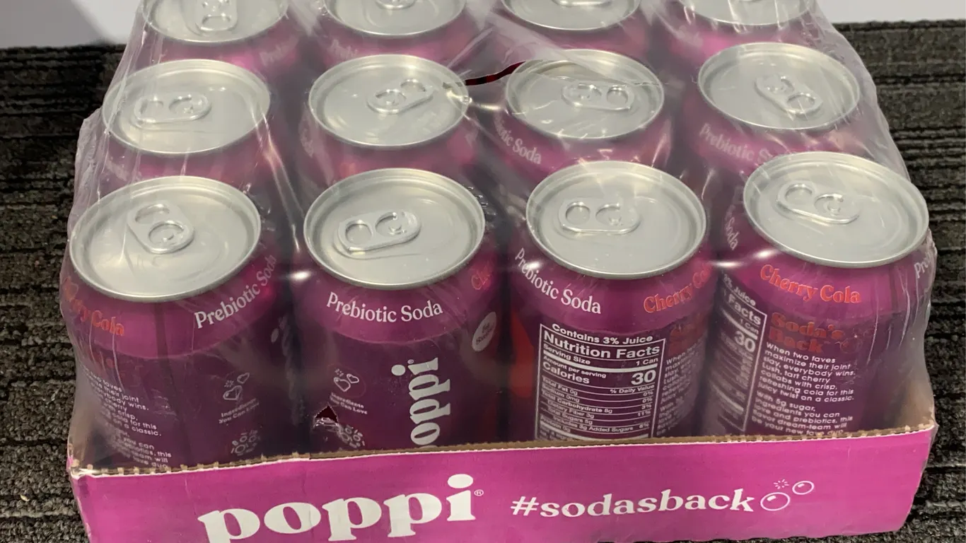 *NEW* Poppi Cherry Cola Prebiotic Soda, 12 oz, 12 Pack Cans - Best By: 4/2027