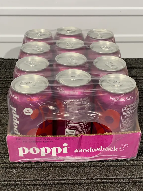 *NEW* Poppi Cherry Cola Prebiotic Soda, 12 Pack - Best By: 4/2027