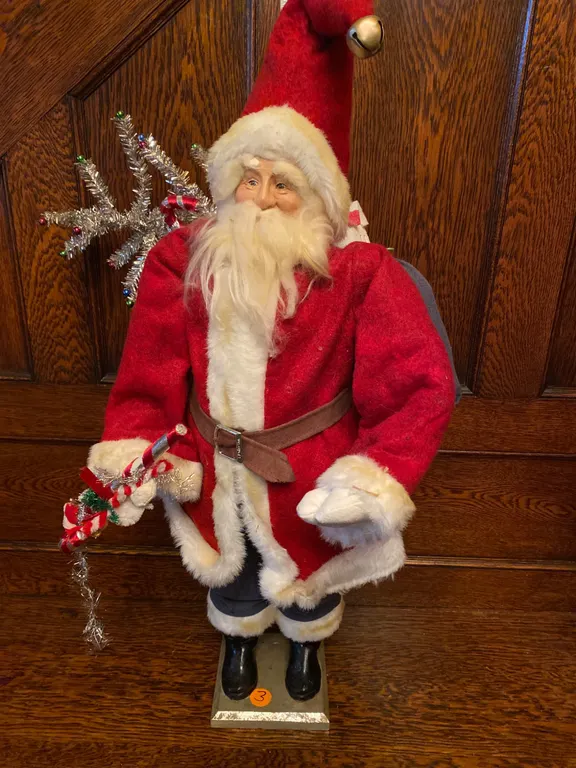 Vintage Santa Claus Figurine With Red Coat and Accessories