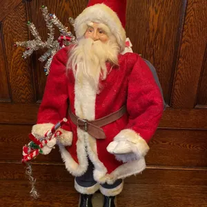 Vintage Santa Claus Figurine With Red Coat and Accessories