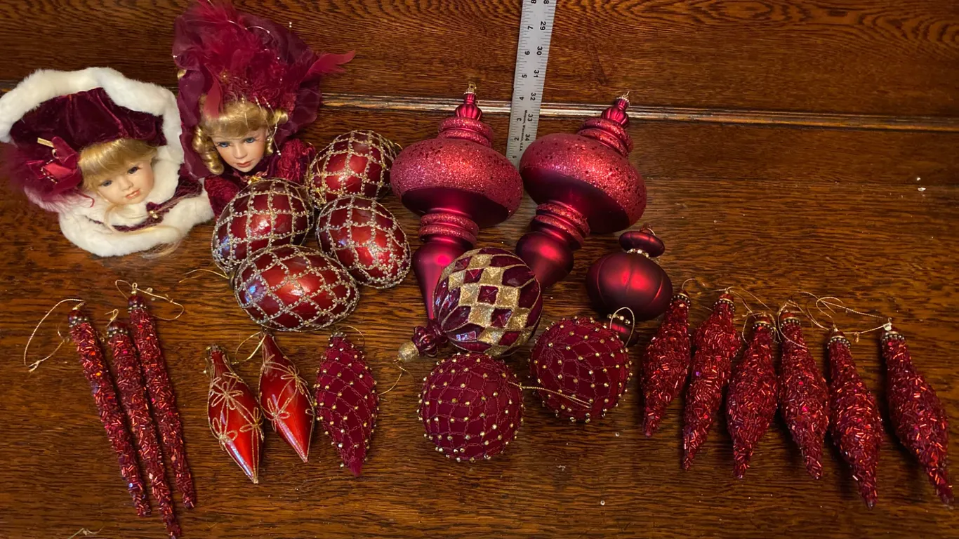 Vintage Red and Gold Christmas Ornaments, Mixed Styles