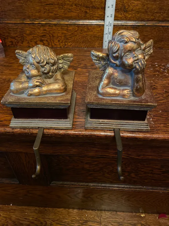 Angel Motif Stocking Holders With Brass-Toned Finish
