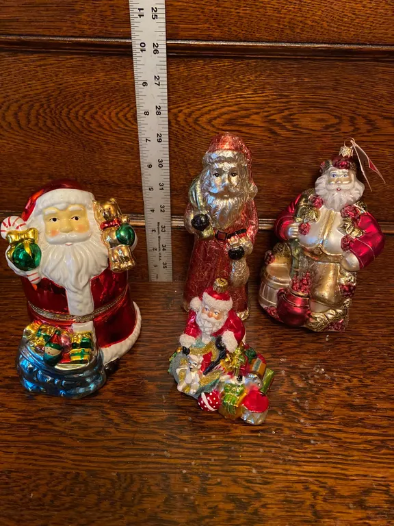 Four Hand-Painted Glass Santa Figurines