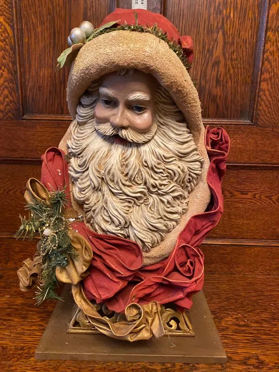 Decorative Santa Claus Bust with Red and Gold Accents, Unknown Maker