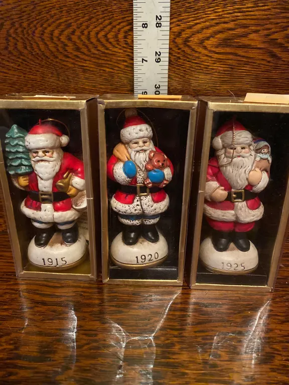 3 Vintage Santa Claus Figurines Featuring Years 1915, 1920, and 1925