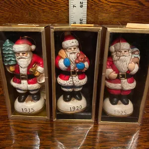 3 Vintage Santa Claus Figurines Featuring Years 1915, 1920, and 1925