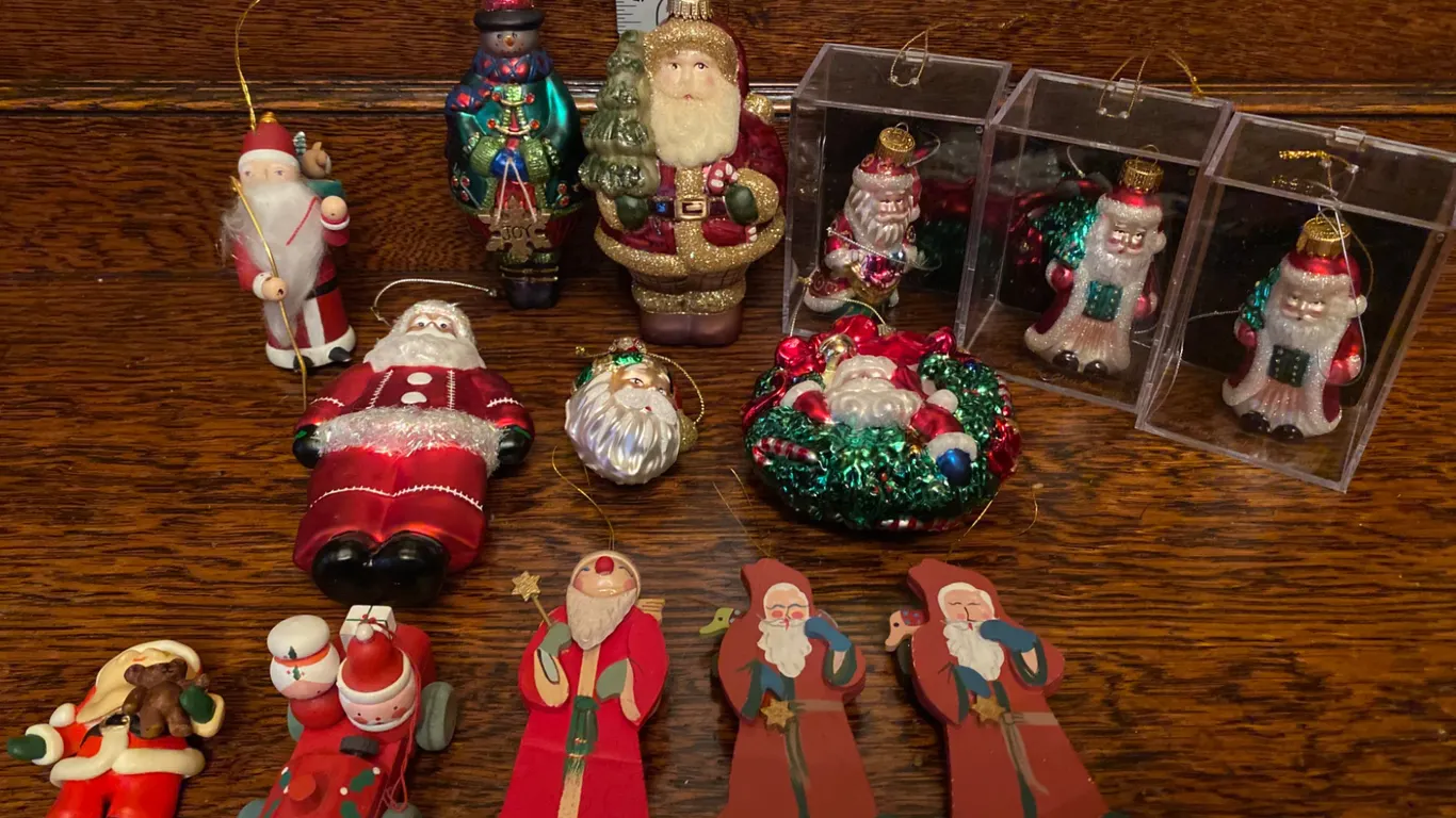 Santa-Themed Christmas Ornaments and Decorations - Various Styles and Sizes
