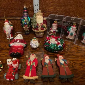 Santa-Themed Christmas Ornaments and Decorations - Various Styles and Sizes