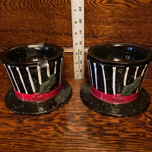 2 Fitz and Floyd Top Hat Ceramic Candleholders