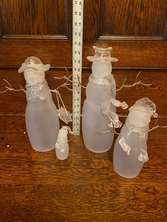 Frosted Snowmen Figures with Wire Arms and Accessories