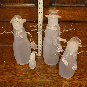 Frosted Snowmen Figures with Wire Arms and Accessories