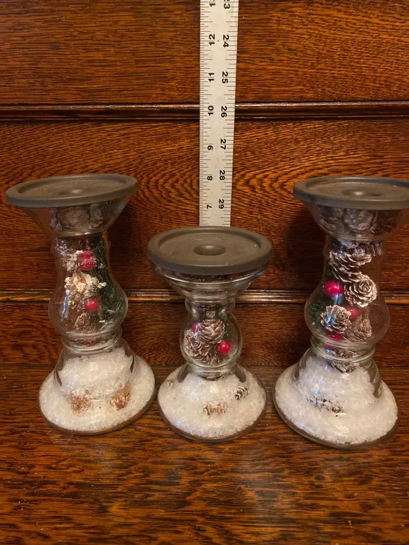 3 Rustic Cottage Collection Glass Pillar Candle Holders