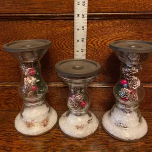 3 Rustic Cottage Collection Glass Pillar Candle Holders