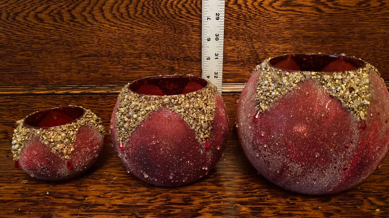 3 Red and Gold Decorative Glass Candle Holders