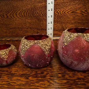 3 Red and Gold Decorative Glass Candle Holders