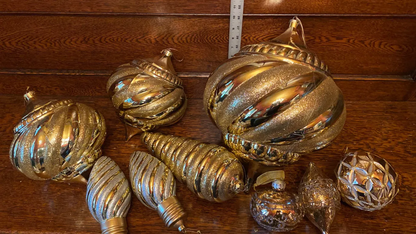 Gold Glass Christmas Ornaments with Spiral Design
