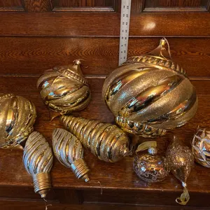 Gold Glass Christmas Ornaments with Spiral Design