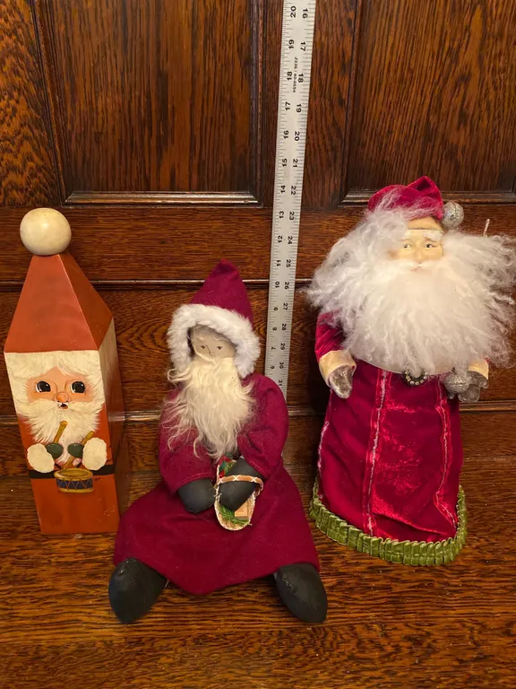 Three Vintage Santa Claus Decorations in Mixed Media