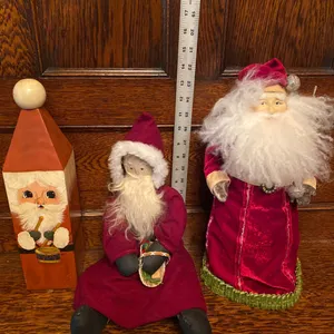 Three Vintage Santa Claus Decorations in Mixed Media