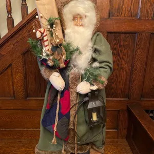 Vintage Santa Claus Figurine With Lantern and Gift Sack