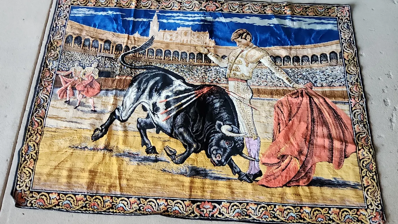 Vintage Wall Tapestry Spanish Bullfighting (Matador) 69"X48"