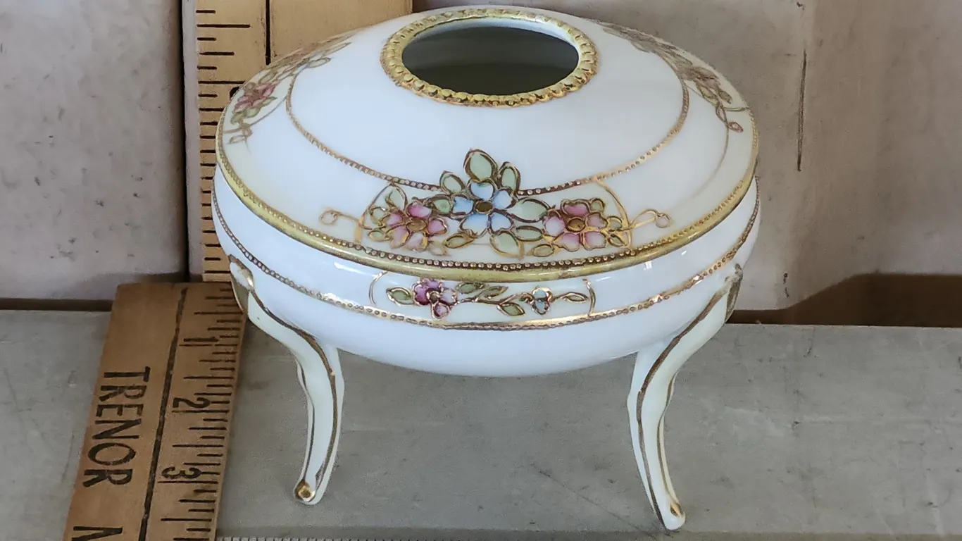 Vintage Nippon Hand Painted Porcelain Footed Hair Receiver