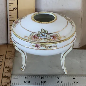 Vintage Nippon Hand Painted Porcelain Footed Hair Receiver