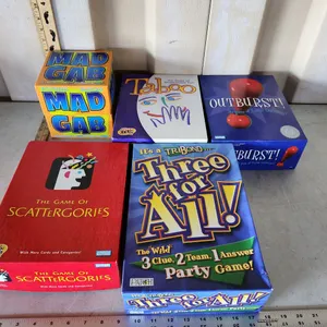 Board Games-Mad Gab, Outburst!, Three For All!, Scattergories, & Taboo
